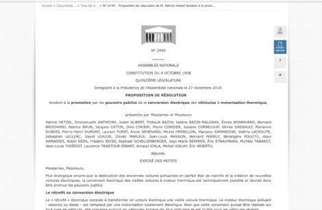 Le « rétrofit » des véhicules thermiques en électriques sur le bureau de l’Assemblée…