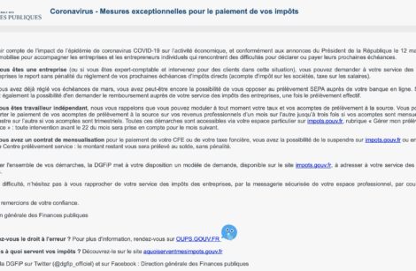 Coronavirus, mesures exceptionnelles pour le paiement des impôts