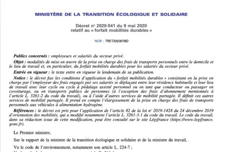 Forfait mobilités durables, les décrets secteurs privé et public sont parus !