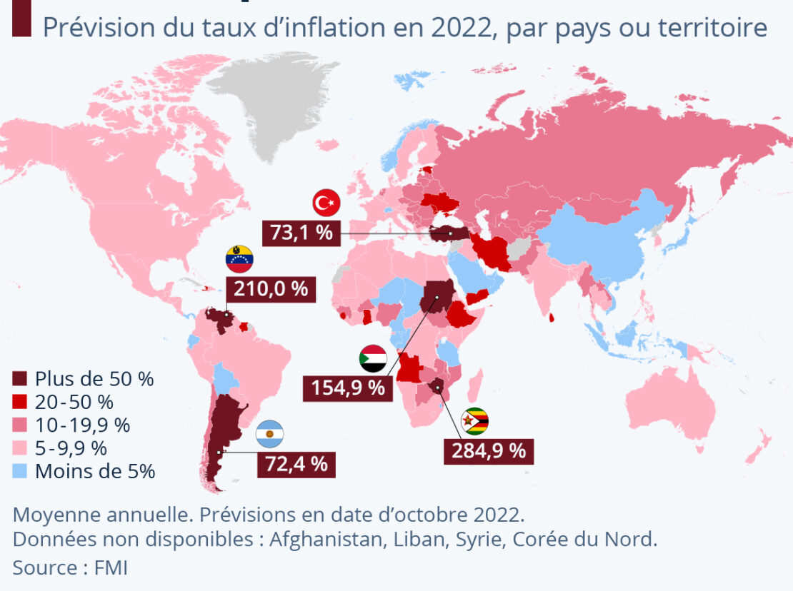 Inflation : pays les plus touchés à fin 2022 !
