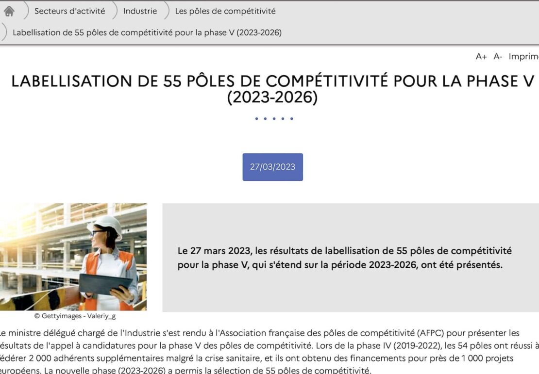 Printemps 2023 : 55 Pôles de Compétitivité labellisés !